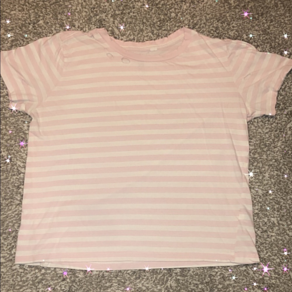✨light pink holed crop top with white stripes✨